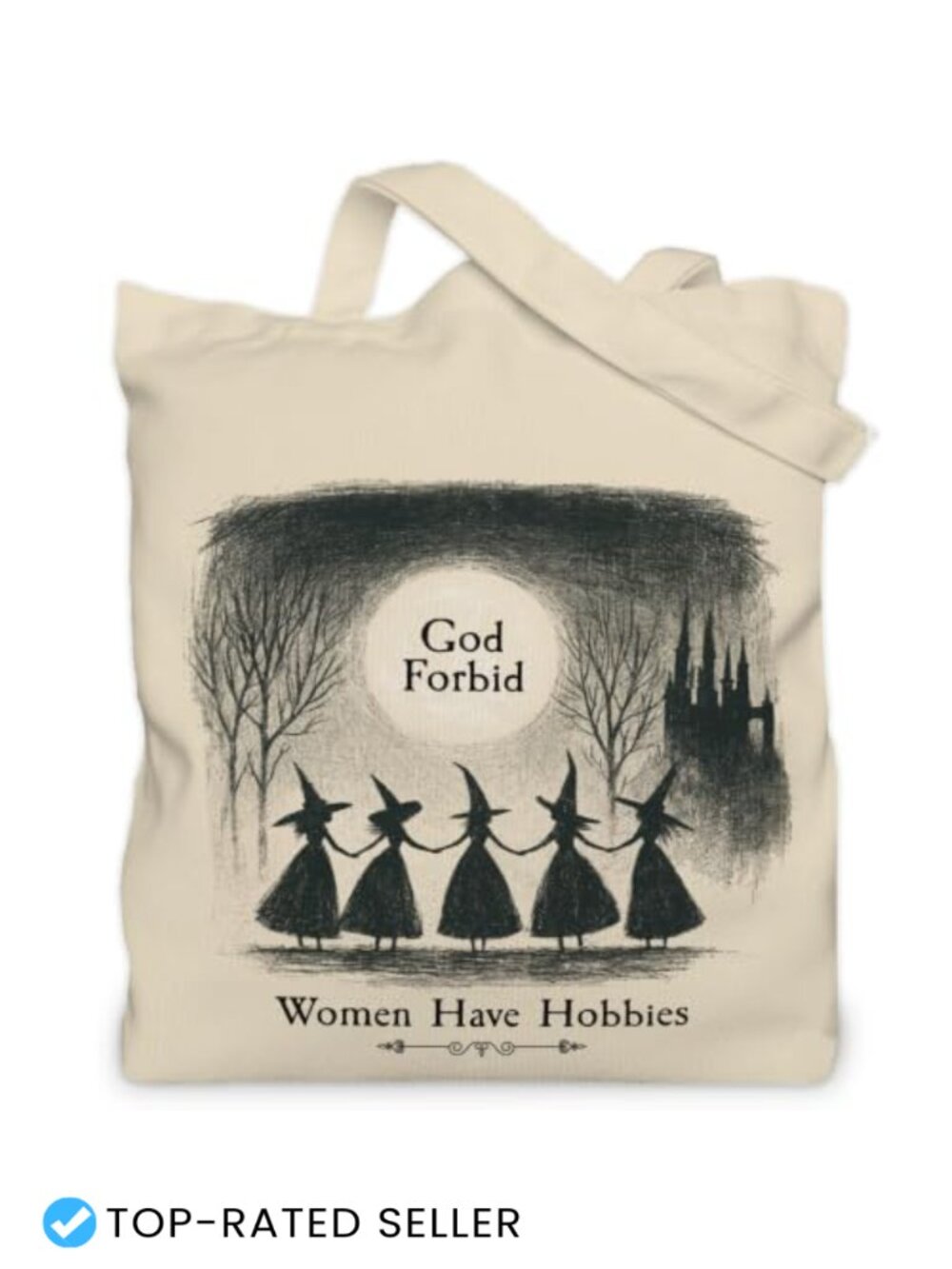 Witchy Gothic Tote Bag Canvas Women Funny Halloween Purse